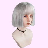 White-Silver Blunt Cut Short Straight Bob Wig with Bangs